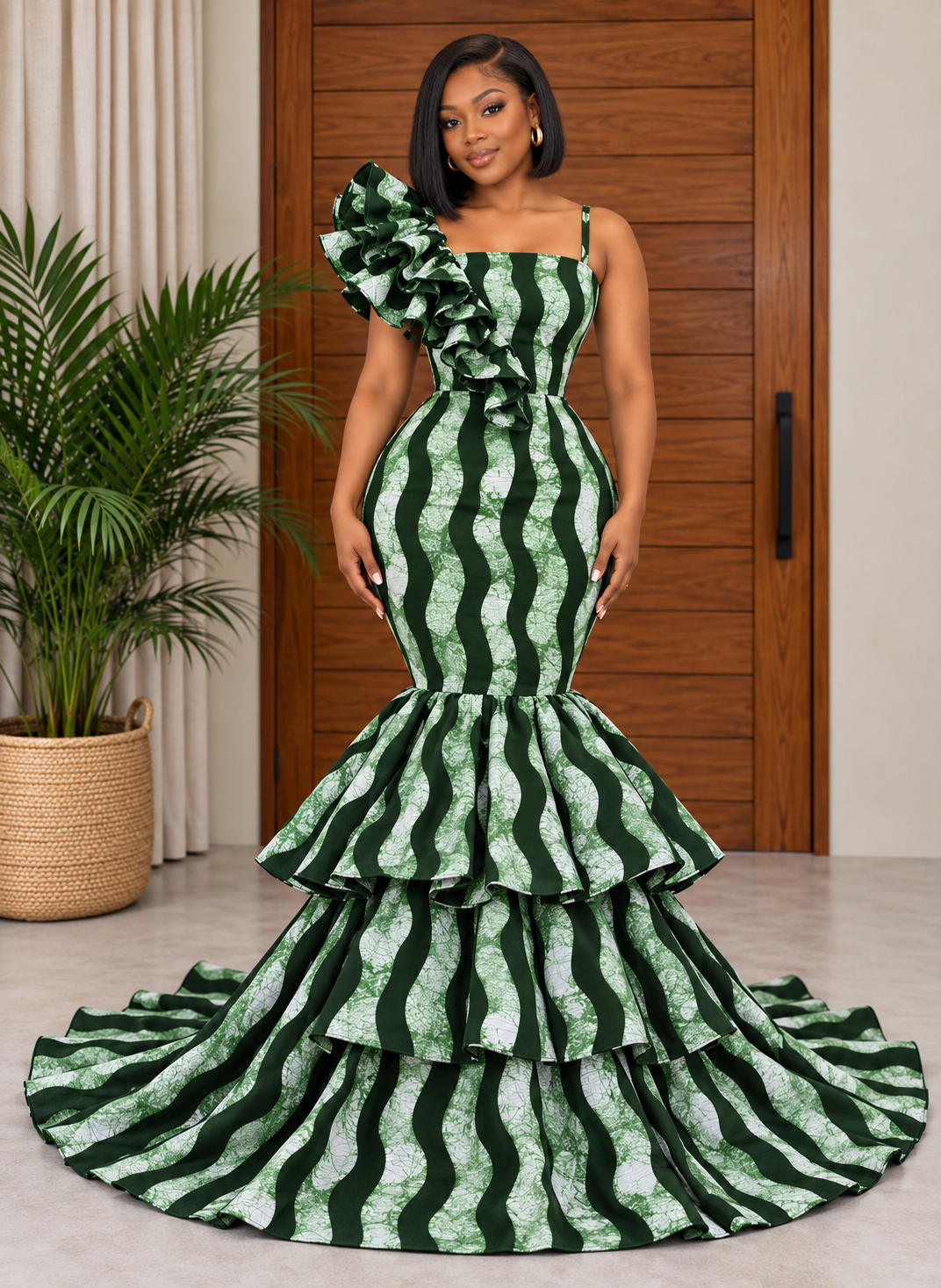Beautiful African Print Fishtail Evening Dress Ciara