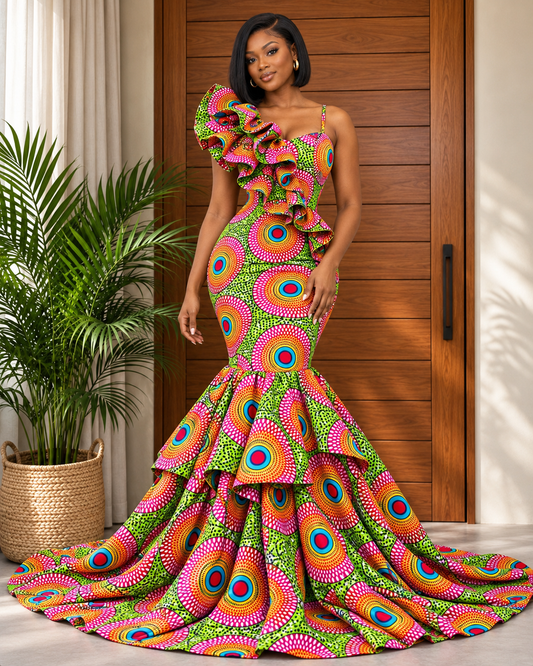 Beautiful African Print Fishtail Evening Dress Nkosani