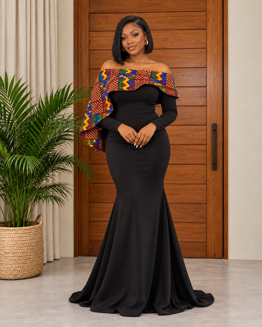 Beautiful African Print Fishtail Evening Dress Nomsa