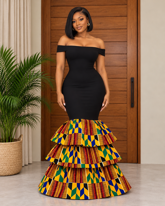 Beautiful African Print Fishtail Evening Dress Nala