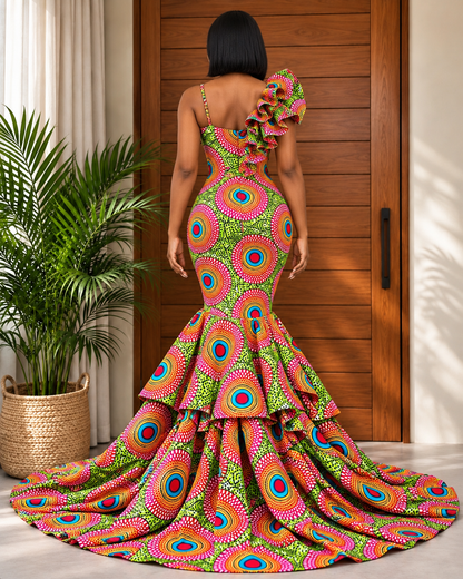 Beautiful African Print Fishtail Evening Dress Nkosani