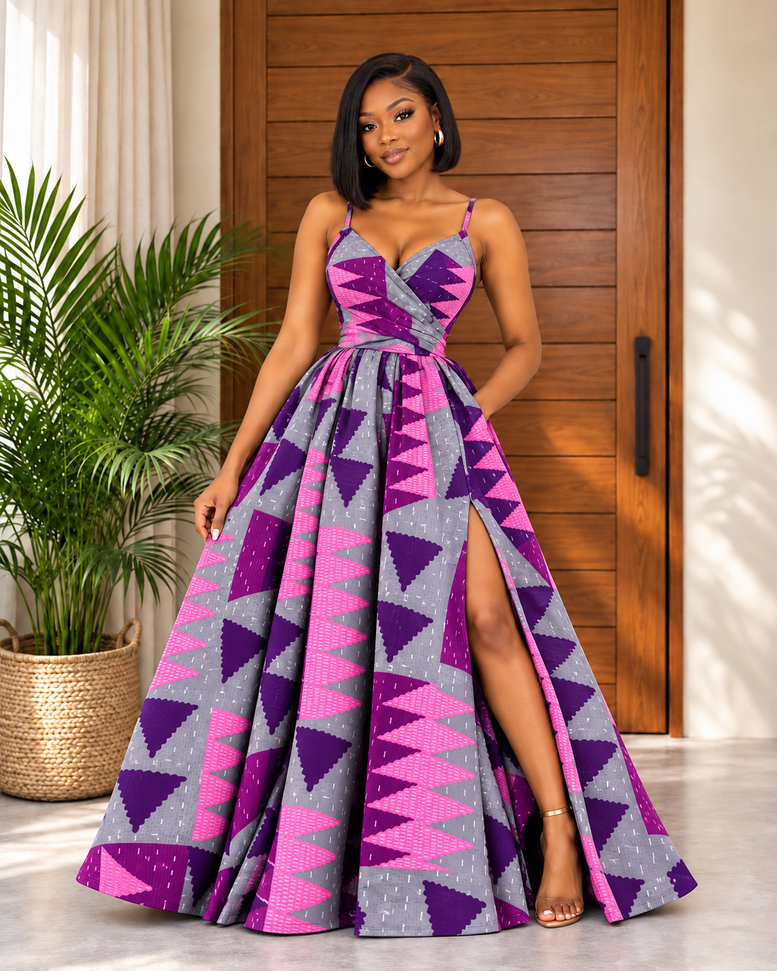 African Print Wrap Over Top & Maxi Skirt Set Sade