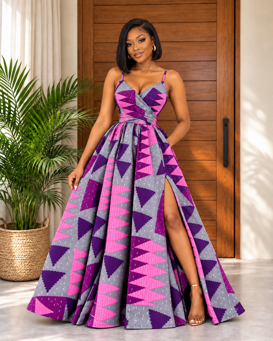 African Print Wrap Over Top & Maxi Skirt Set Sade