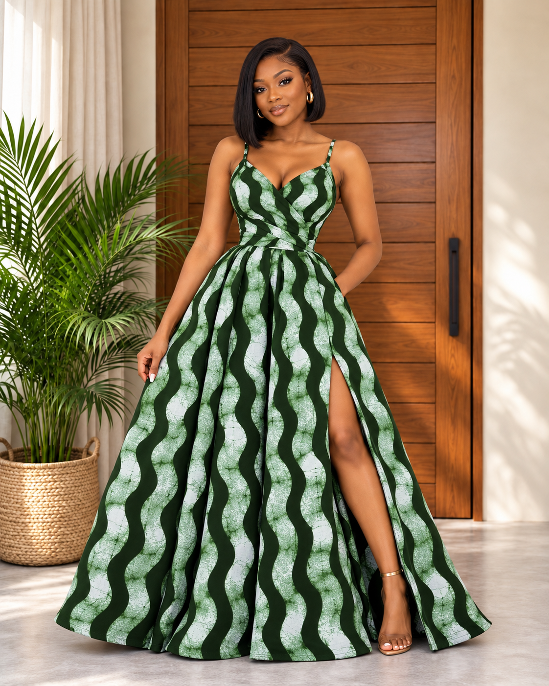 African Print Wrap Over Top & Maxi Skirt Set Temi