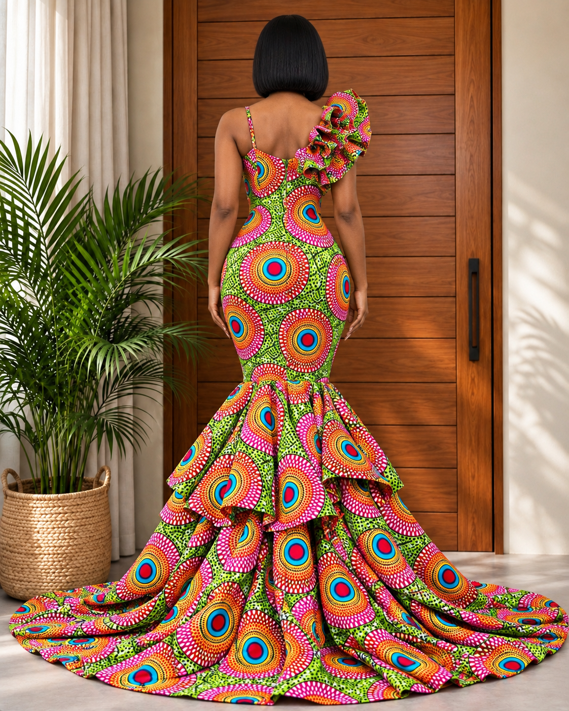 Beautiful African Print Fishtail Evening Dress Nkosani