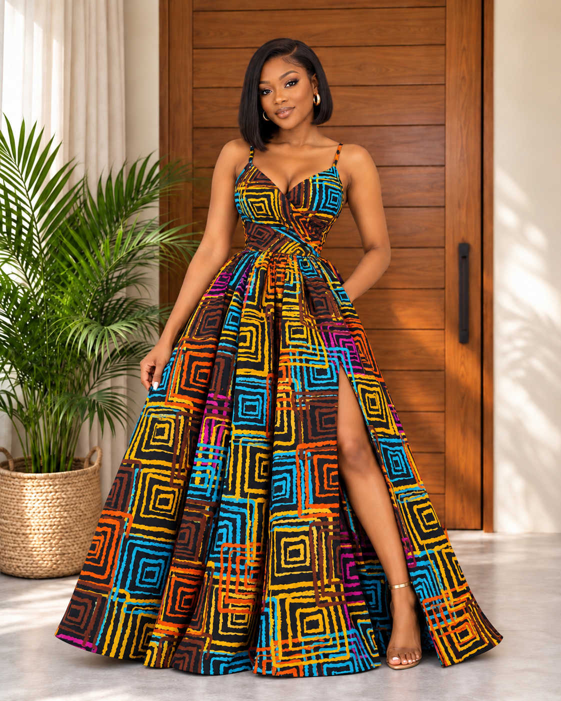 African Print Wrap Over Top & Maxi Skirt Set Wande