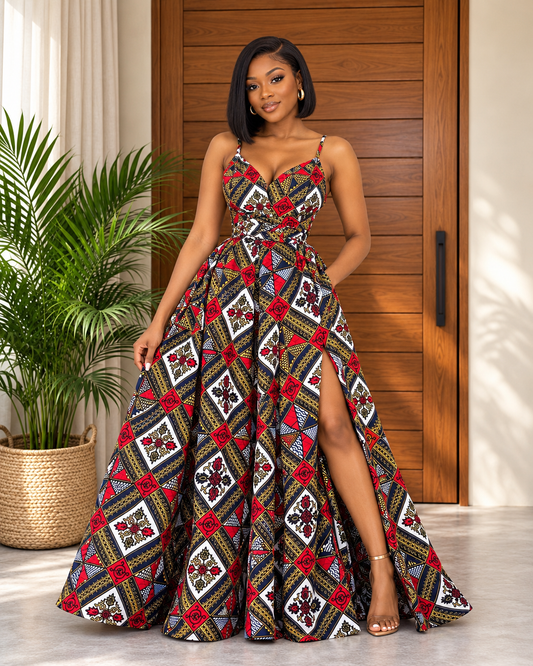 African Print Wrap Over Top & Maxi Skirt Set Ade