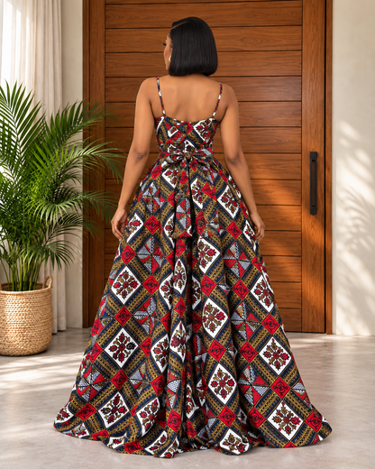 African Print Wrap Over Top & Maxi Skirt Set Ade
