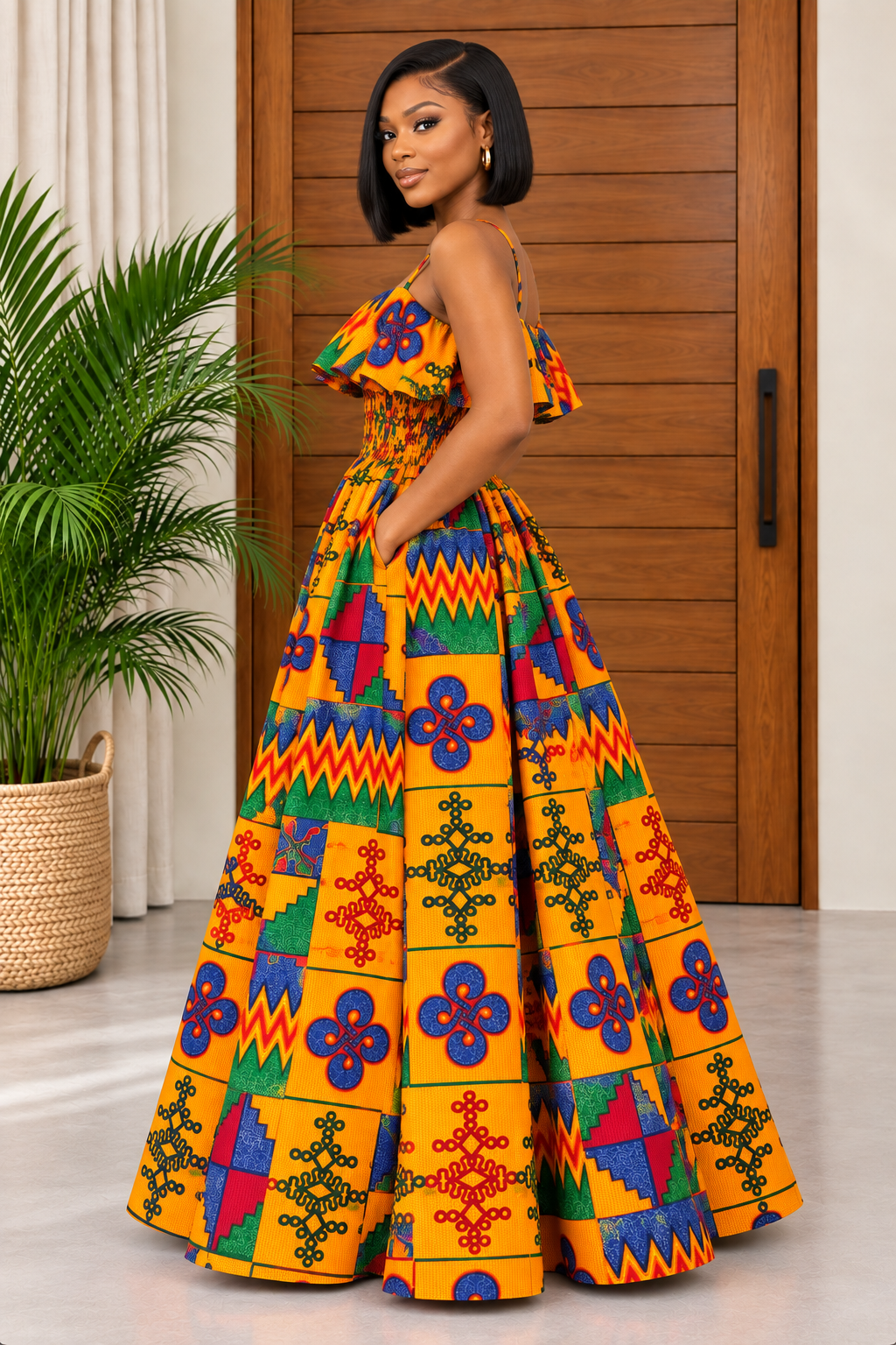 Elegant Kente Print Maxi Dress Ora
