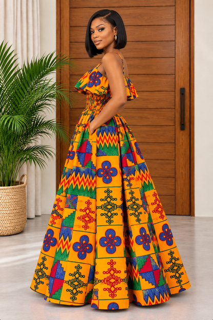 Elegant Kente Print Maxi Dress Ora