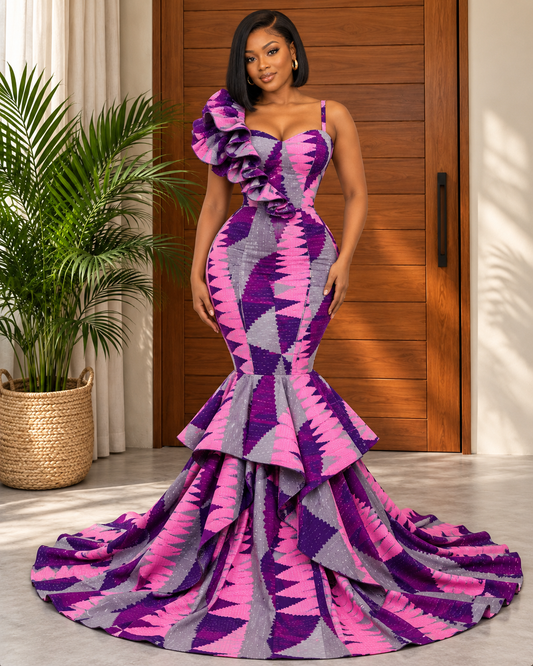 Beautiful African Print Fishtail Evening Dress Telissa