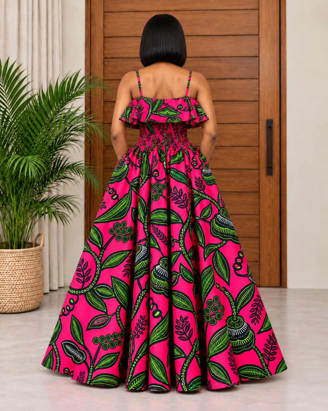 Elegant Ankara Maxi Dress with Ruffle Detail Madube