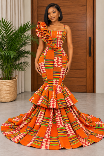 Beautiful African Print Fishtail Evening Dress Marina