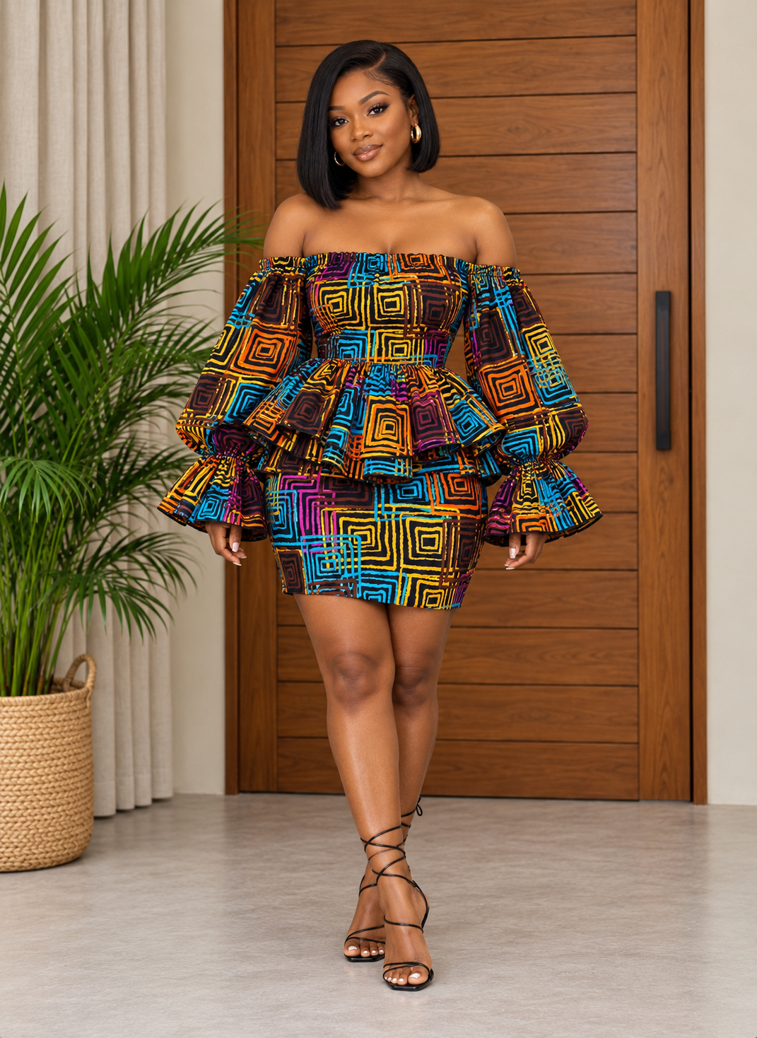 African Print Peplum Top & Skirt Set Swazi