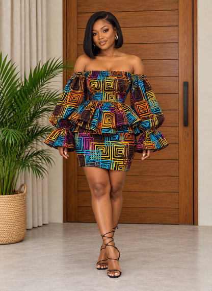 African Print Peplum Top & Skirt Set Swazi