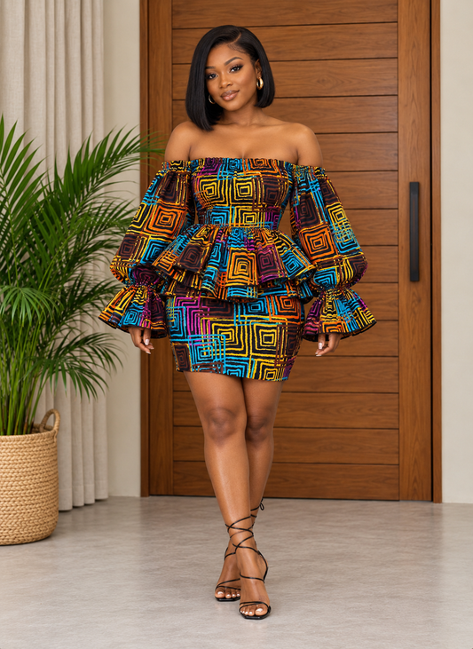 African Print Peplum Top & Skirt Set Swazi