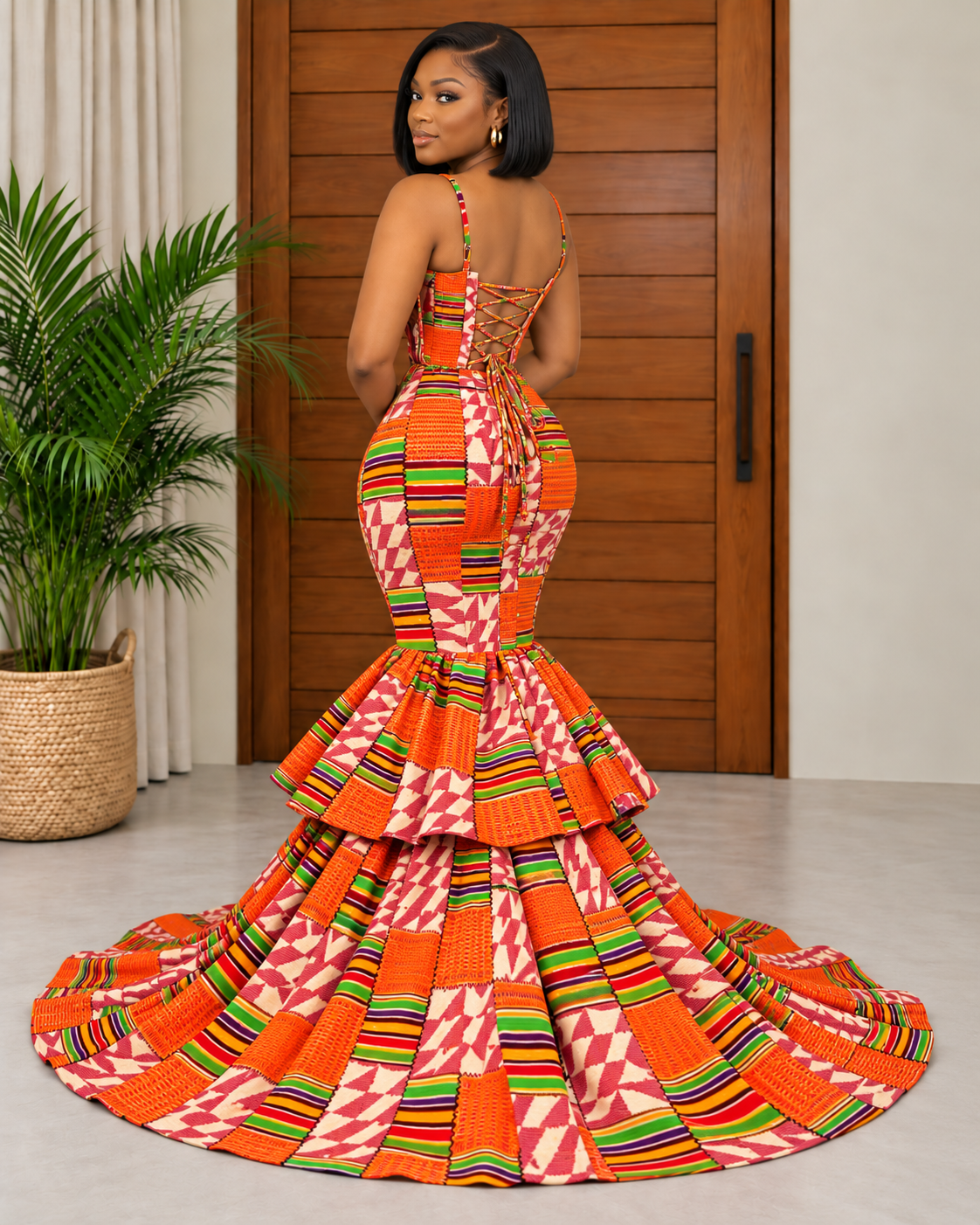 Beautiful African Print Fishtail Evening Dress Marina