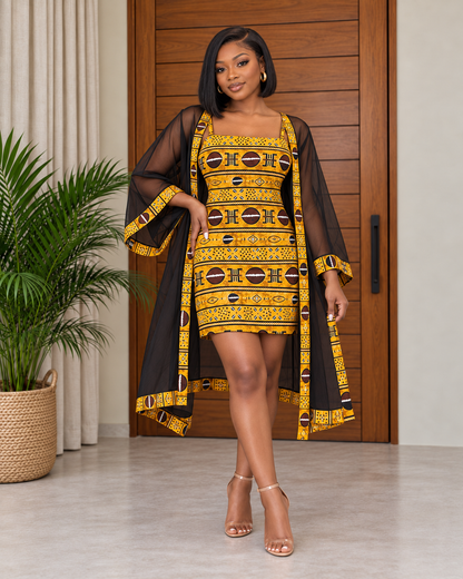 African Print Dress & Kimono Set Polina