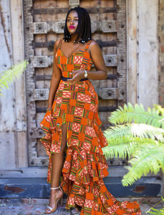 African Print Dress Riya Orange