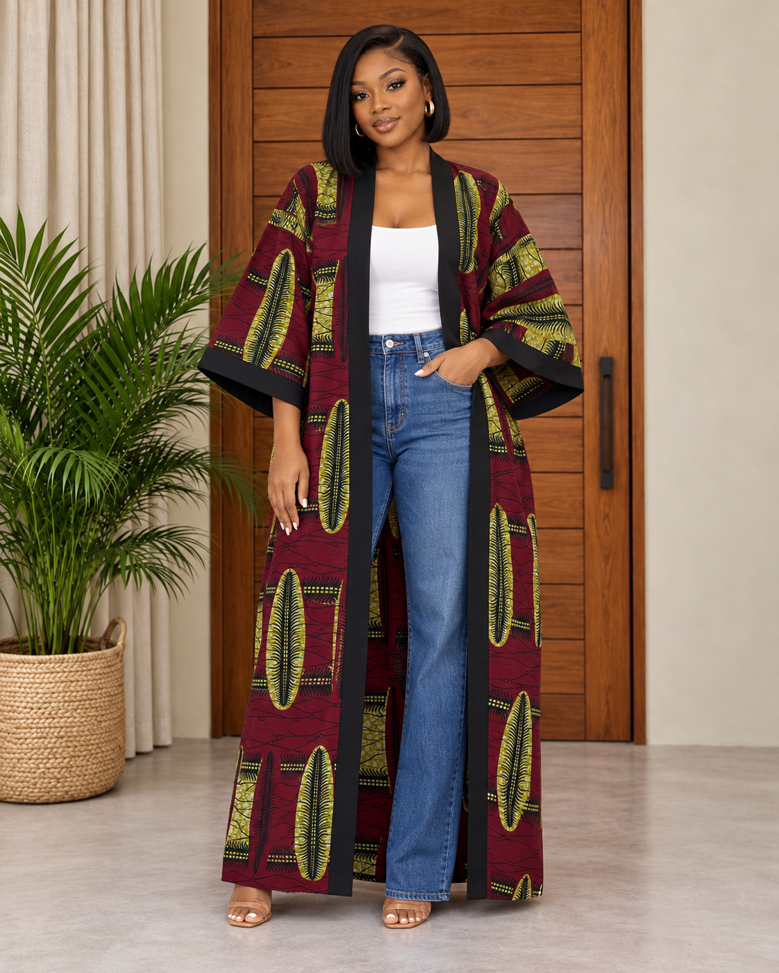 African Print Long Kimono Jacket Tendai