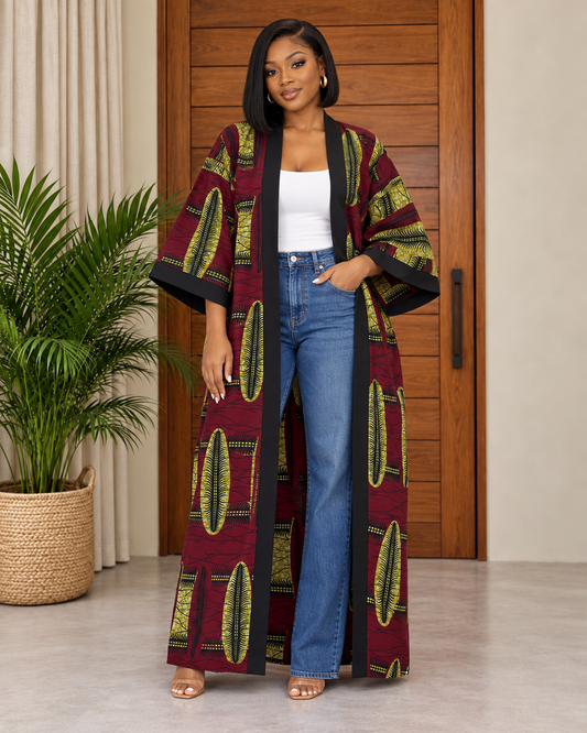 African Print Long Kimono Jacket Tendai