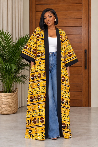 African Print Long Kimono Jacket Mahari
