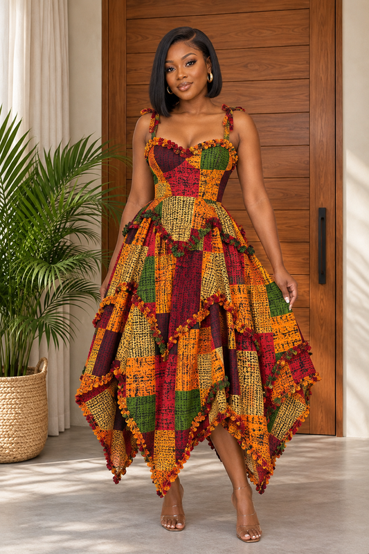 Ankara Print Layered Ruffle Dress Shira
