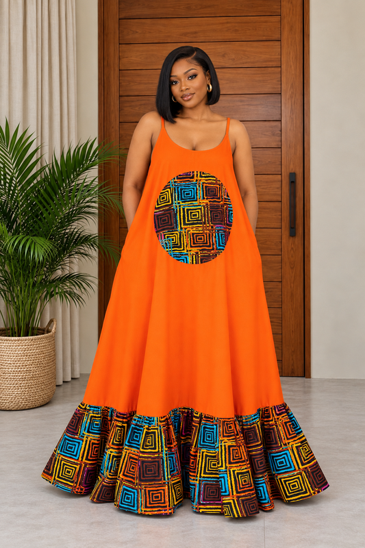 African Print Maxi Dress Sunday
