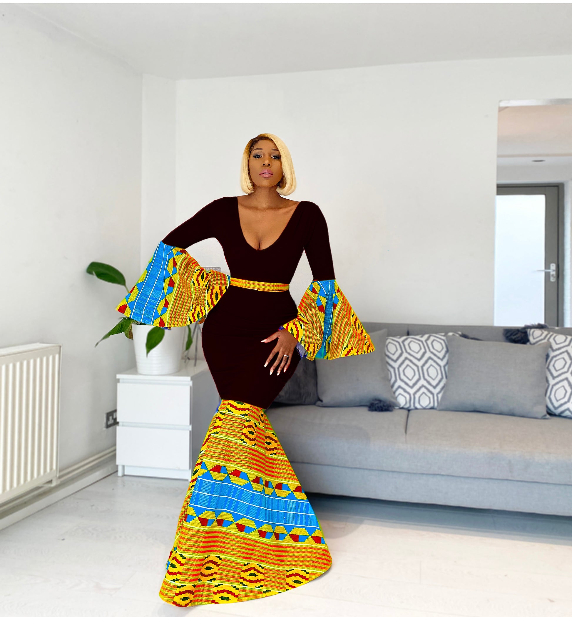 African Print Evening Dress Black Thandi Karentino-Boutique African Print Evening Dress Black Thandi Karentino-Boutique