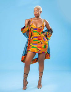 African Print Dress & Kimono Set