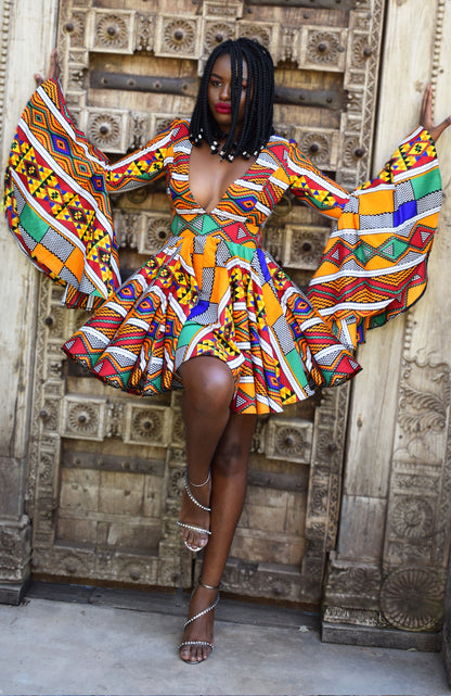 African Print Matte Satin Dress Tino