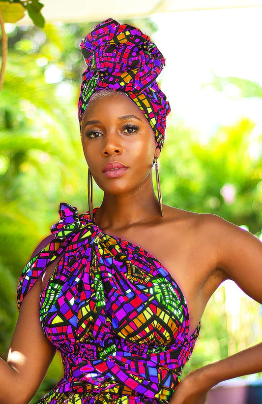 African Print  Headwrap Belle Rainbow