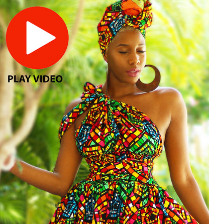 African Print  Infinity Dress Belle Rainbow  Purple