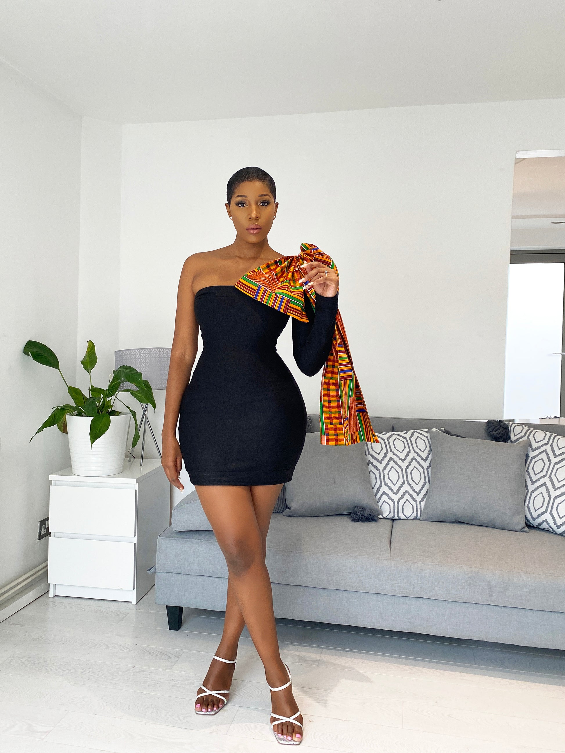 african black dresses Off-Shoulder Black Dress with African Print with ruffle hen